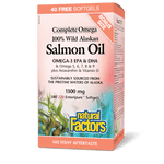 Natural Factors Wild Alaskan Salmon Oil 1300 mg Complete Omega Bonus Size (180+40) Softgels - Five Natural