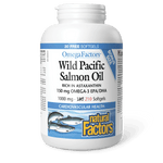 Natural Factors Wild Pacific Salmon Oil 1000 mg OmegaFactors Bonus Size (180+30) Softgels - Five Natural