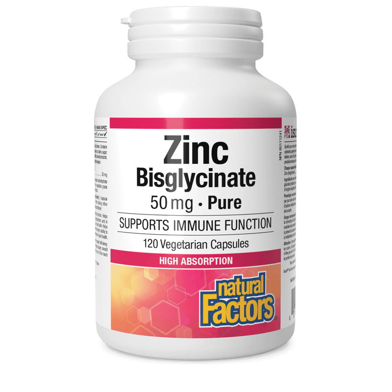 Natural Factors Zinc Bisglycinate 50 mg 120 Veg Capsules - Five Natural