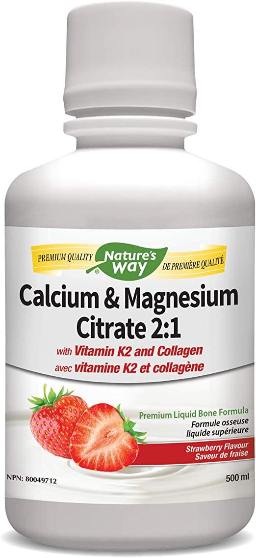 Nature's Way Cal Mag with K2 Liquid Strawberry 500mL - Five Natural