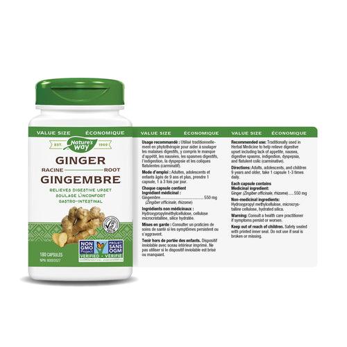 Nature's Way Ginger Root 180 veg Capsules - Five Natural
