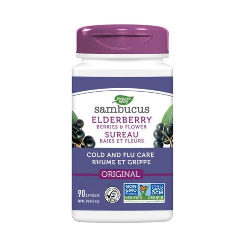 Nature's Way Sambucus Elderberry Cold & Flu Care 90 Capsules - Five Natural