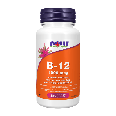 NOW B-12 1000mcg+Folic Acid 100mcg 250 Chewable Lozenges - Five Natural