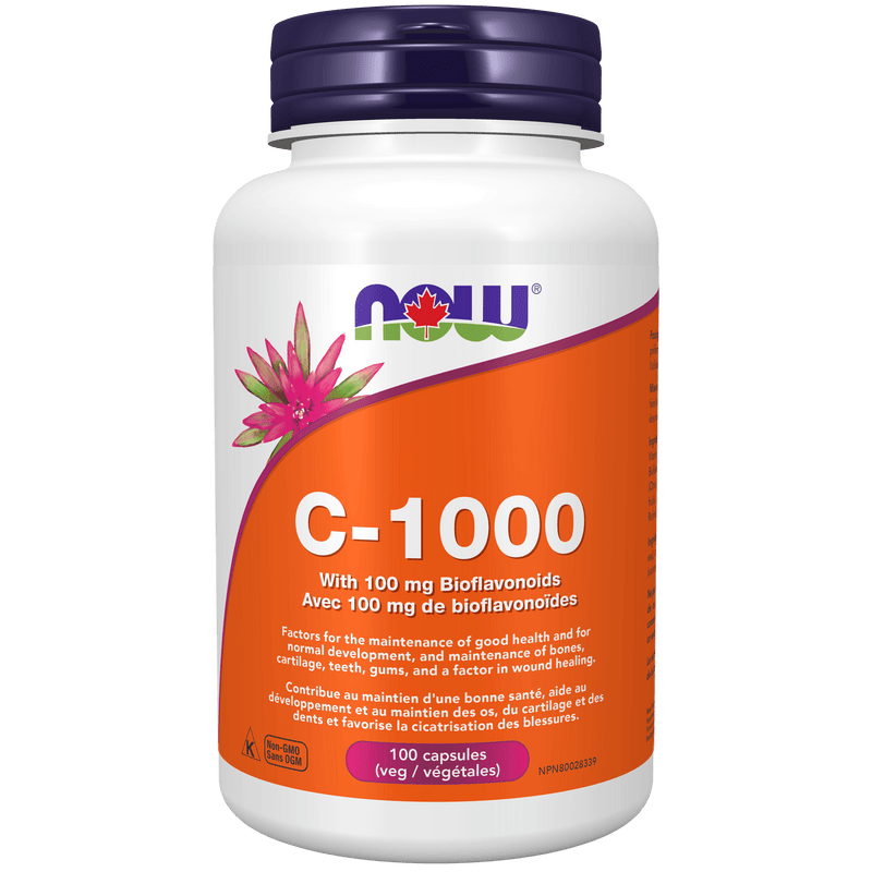 NOW C-1000 with 100mg Bioflavonoids 100 Veg Capsules - Five Natural