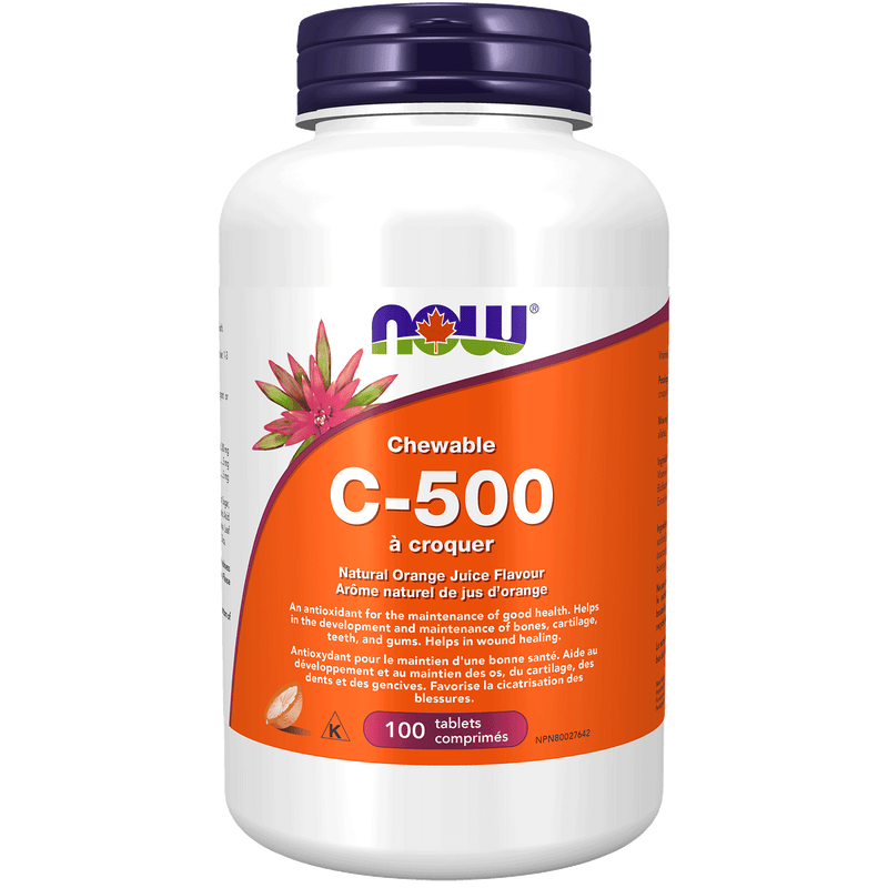 NOW C-500 Orange Chewable 100 Tablets - Five Natural