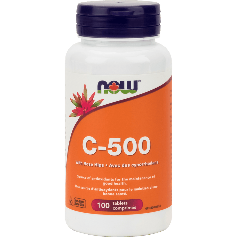 NOW C-500 with 40mg Rose Hips (citrus free) 100 Tablets - Five Natural