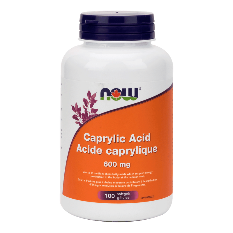 NOW Caprylic Acid 600mg 100 Softgels - Five Natural