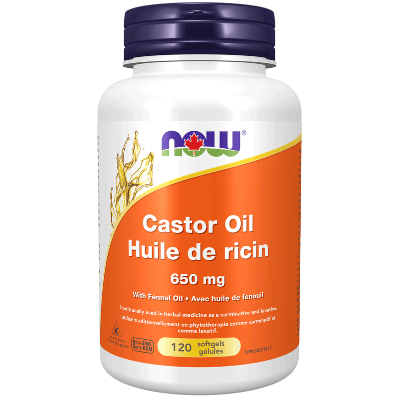 NOW Castor Oil 650 mg with Fennel Oil 120 Softgels - Five Natural