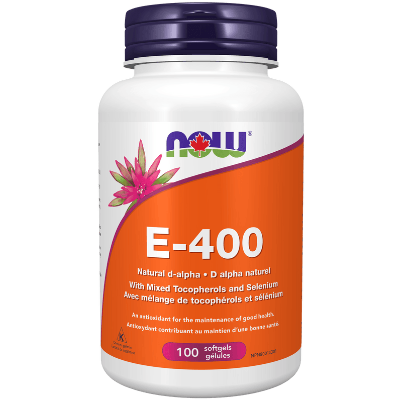 NOW E-400 Mixed Tocopherols with Selenium 100 Softgels - Five Natural