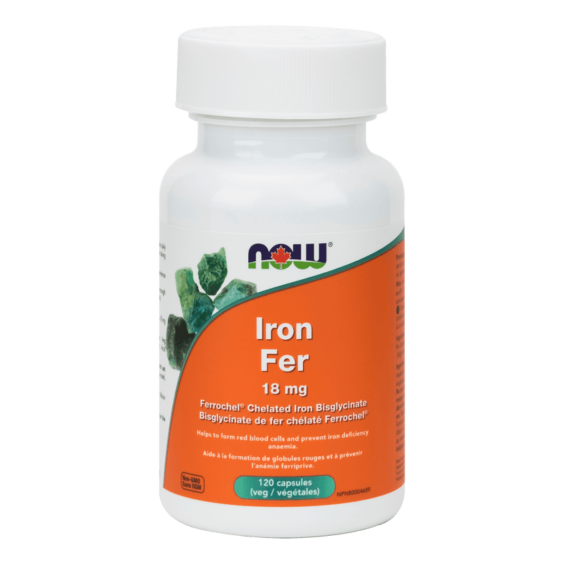 NOW Iron Bisglycinate 18mg 120 Veg Capsules - Five Natural