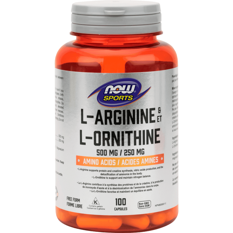 NOW L-Arginine500mg L-Ornithine 250mg 100 Capsules - Five Natural