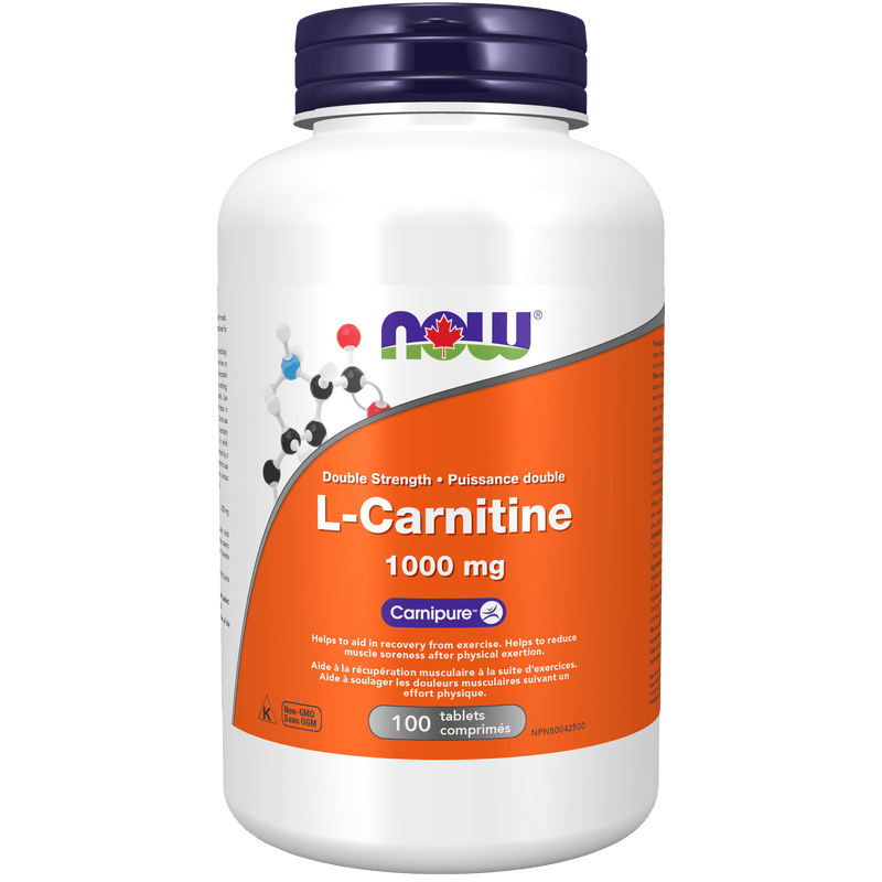 NOW L-Carnitine, Double Strength 1000mg 100 Tablets - Five Natural