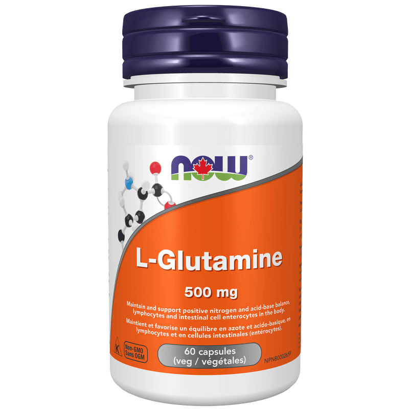 NOW L-Glutamine 500mg 60 Veg Capsules - Five Natural