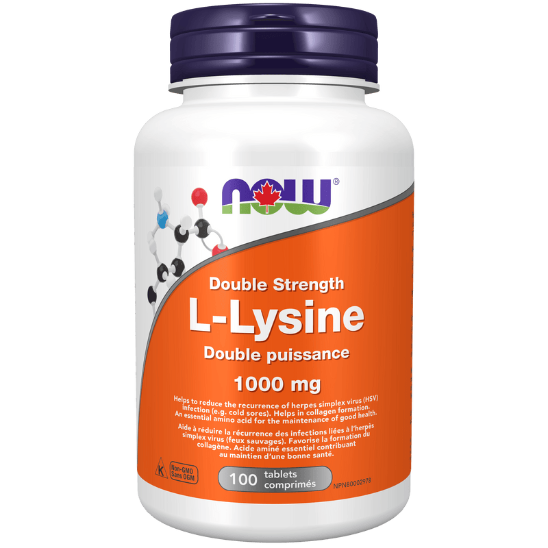 NOW L-Lysine 1000mg Extra Strength 100 Tablets - Five Natural
