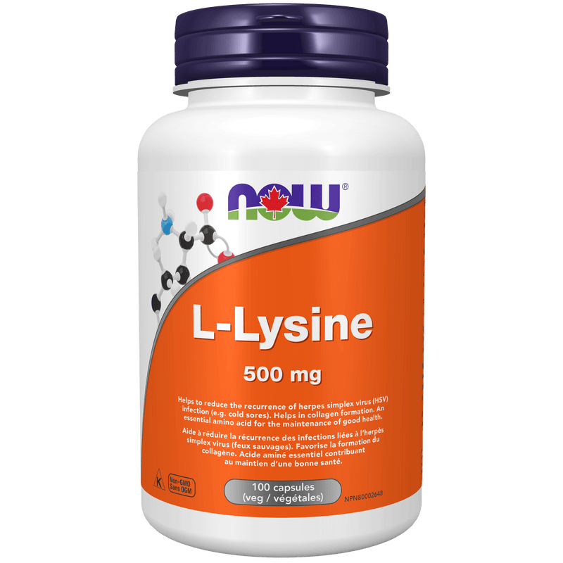 NOW L-Lysine 500mg 100 Capsules - Five Natural