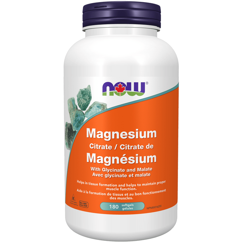 NOW Magnesium Citrate/Glycinate/Malate 134mg 180 Softgels - Five Natural
