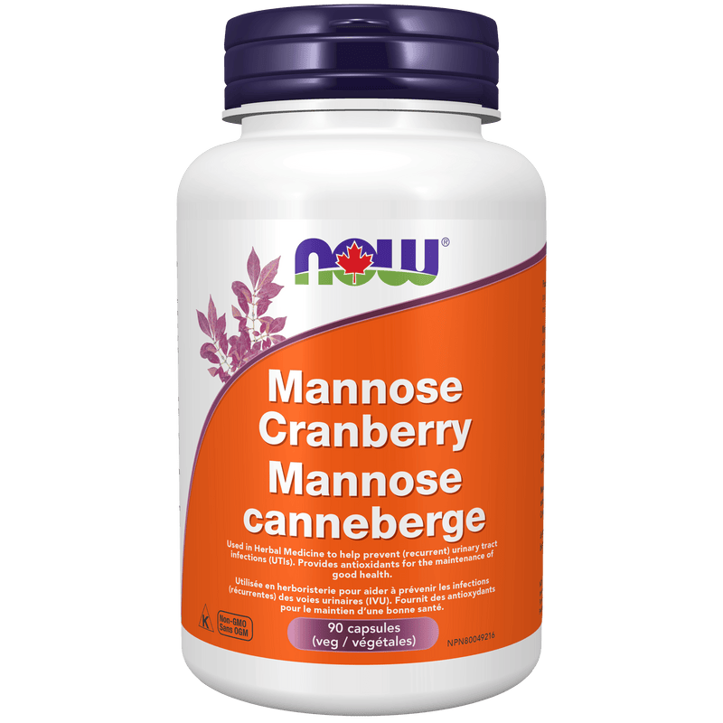 NOW Mannose Cranberry 450mg / 250mg 90 Veg Capsules - Five Natural