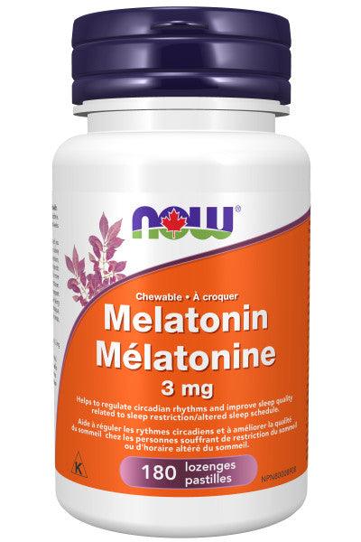NOW Melatonin 3mg+ B-6 Peppermint 180 Chewable Lozenges - Five Natural
