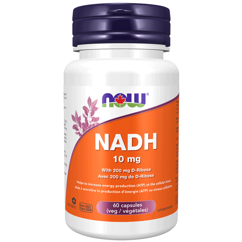 NOW NADH 10mg with 200mg D-Ribose 60 Veg Capsules - Five Natural