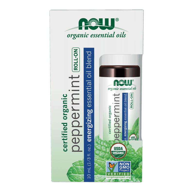 NOW Organic Peppermint Essential Oil Roll-On 10mL - Five Natural