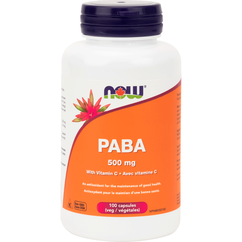 NOW PABA 500mg with Vitamin C 100 Veg Capsules - Five Natural