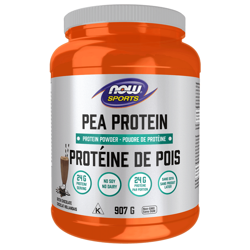 NOW Pea Protein, Non-GMO Vegan, Dutch Chocolate 907g - Five Natural