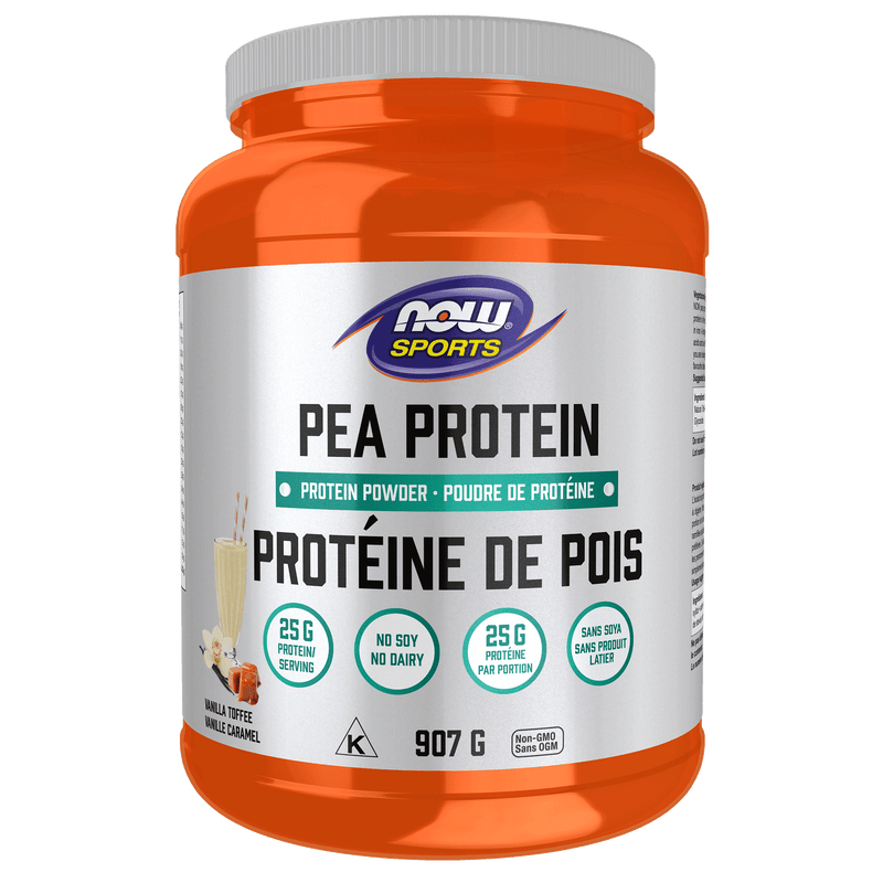 NOW Pea Protein, Non-GMO Vegan, Vanilla Toffee 907g - Five Natural