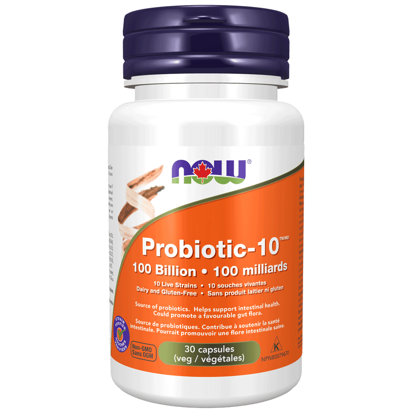 NOW Probiotic-10 100 Billion (10 Strains) 30 Veg Capsules - Five Natural