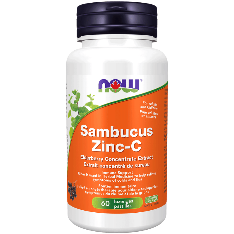 NOW Sambucus Elder Zinc-C 60 Lozenges - Five Natural