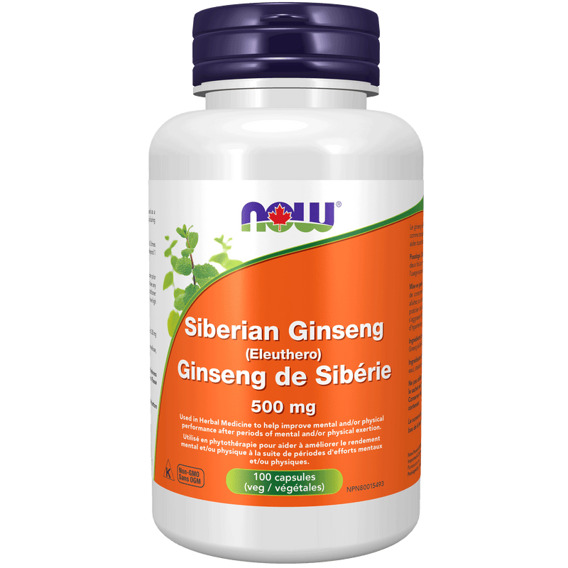 NOW Siberian Ginseng 500mg 100 Veg Capsules - Five Natural