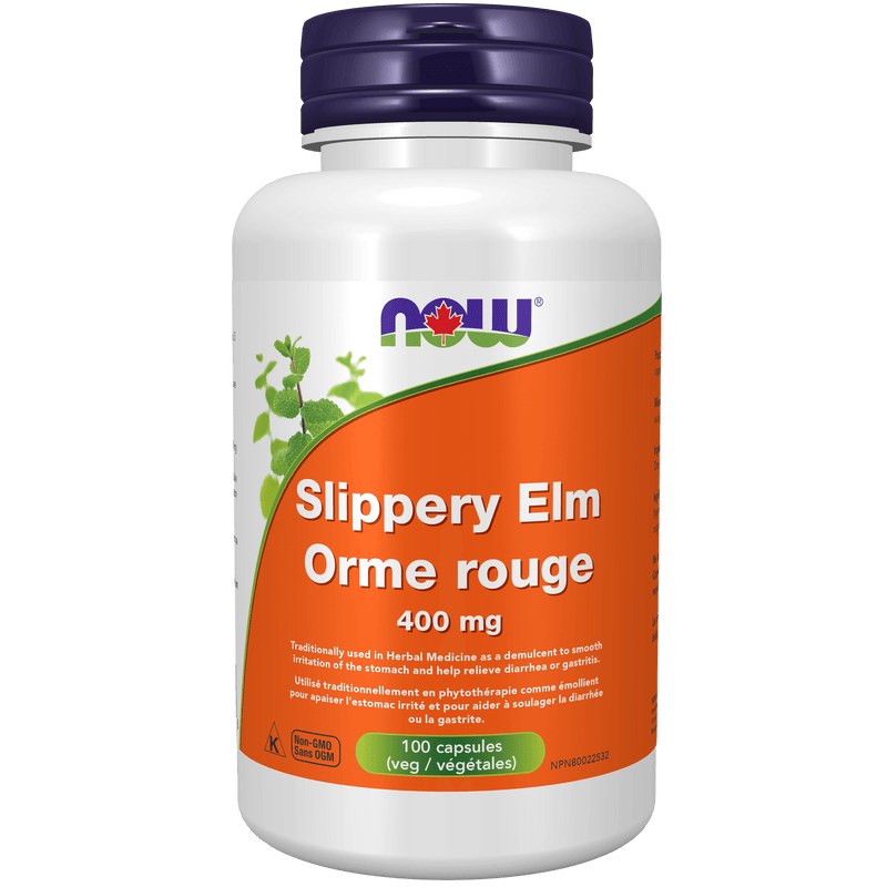 NOW Slippery Elm 400mg 100 Veg Capsules - Five Natural
