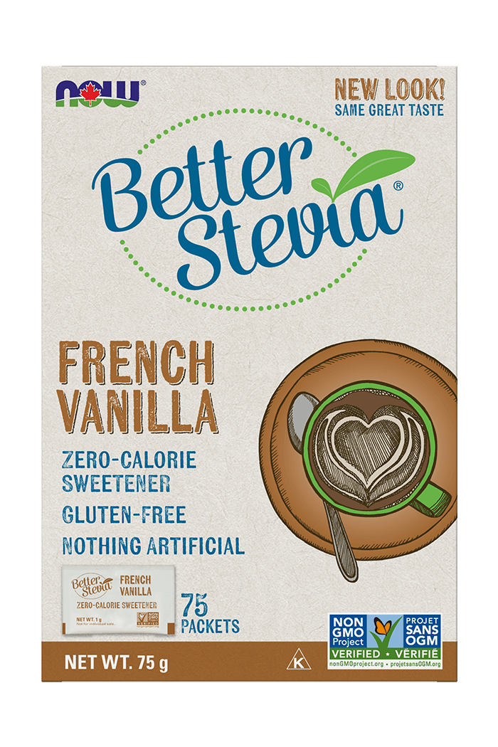 NOW Stevia Extract (French Vanilla) 75 x 1g Packets - Five Natural
