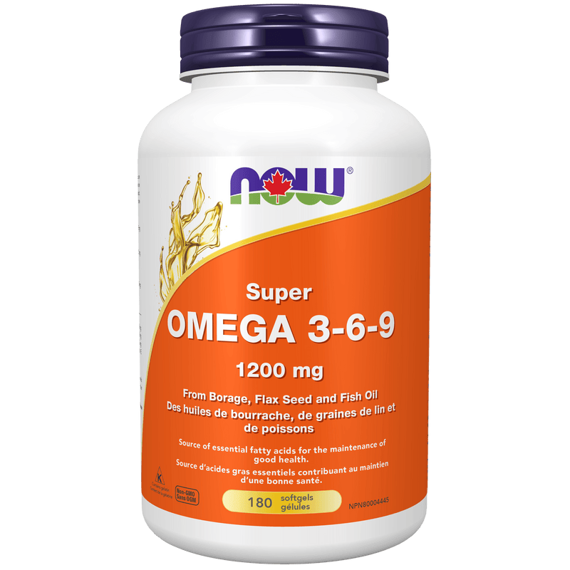 NOW Super Omega 3-6-9 1200mg (Borage/Flax/Fish) 180 Softgels - Five Natural