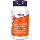 NOW Vitamin D-3 1,000 IU & K2 45mcg 120 Veg Capsules - Five Natural