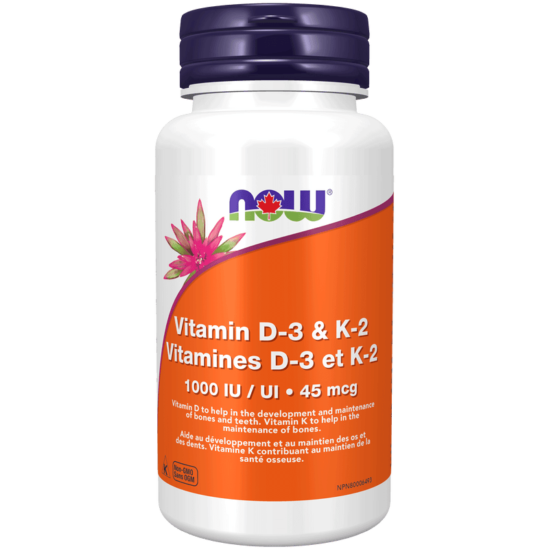 NOW Vitamin D-3 1,000 IU & K2 45mcg 120 Veg Capsules - Five Natural