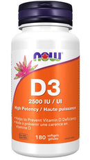 NOW Vitamin D-3 2,500 IU 180 Softgels - Five Natural