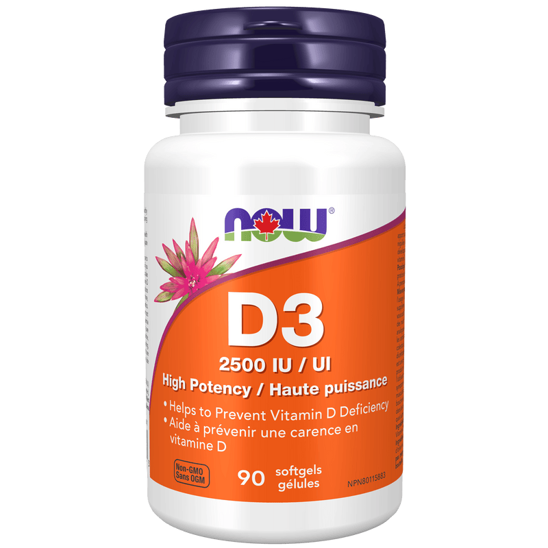 NOW Vitamin D-3 2,500 IU 90 Softgels - Five Natural