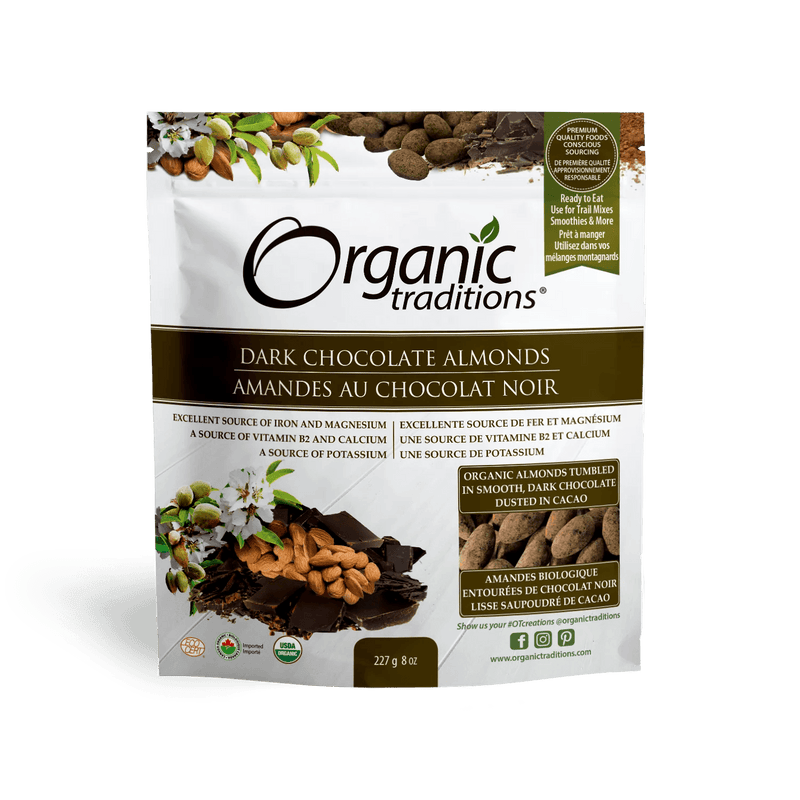 Organic Traditions Almonds, Dark Chocolate 227g - Five Natural
