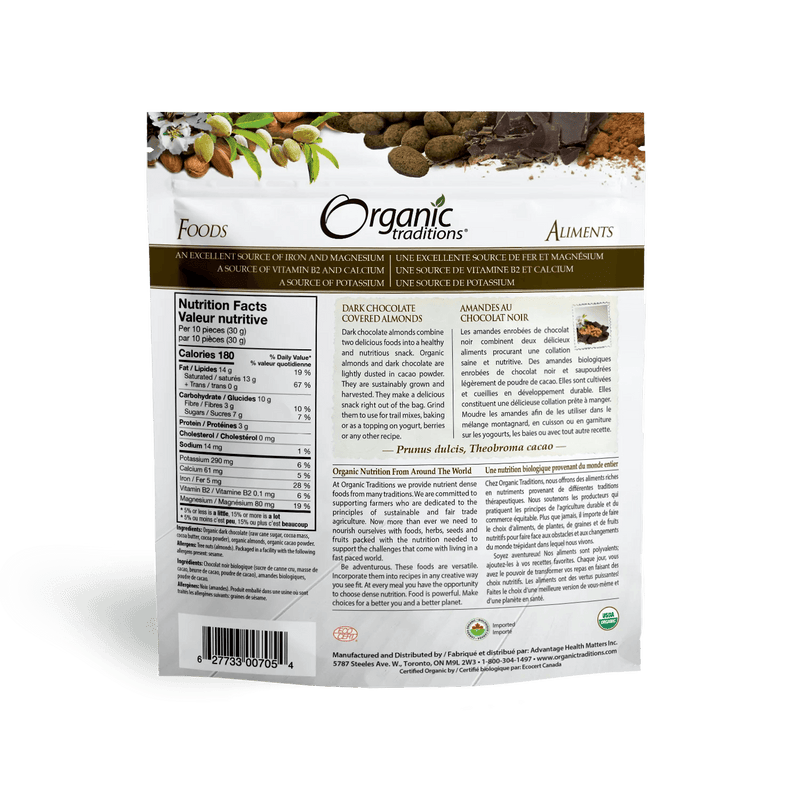 Organic Traditions Almonds, Dark Chocolate 227g - Five Natural
