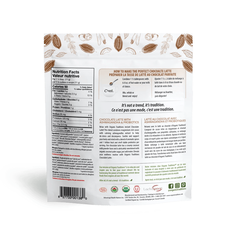 Organic Traditions Latte - Chocolate With Probiotics 150g - Five Natural
