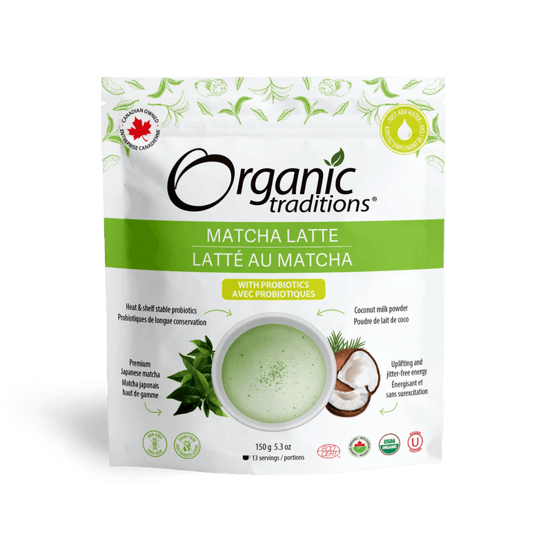 Organic Traditions Latte - Matcha with Probiotics 150g - Five Natural