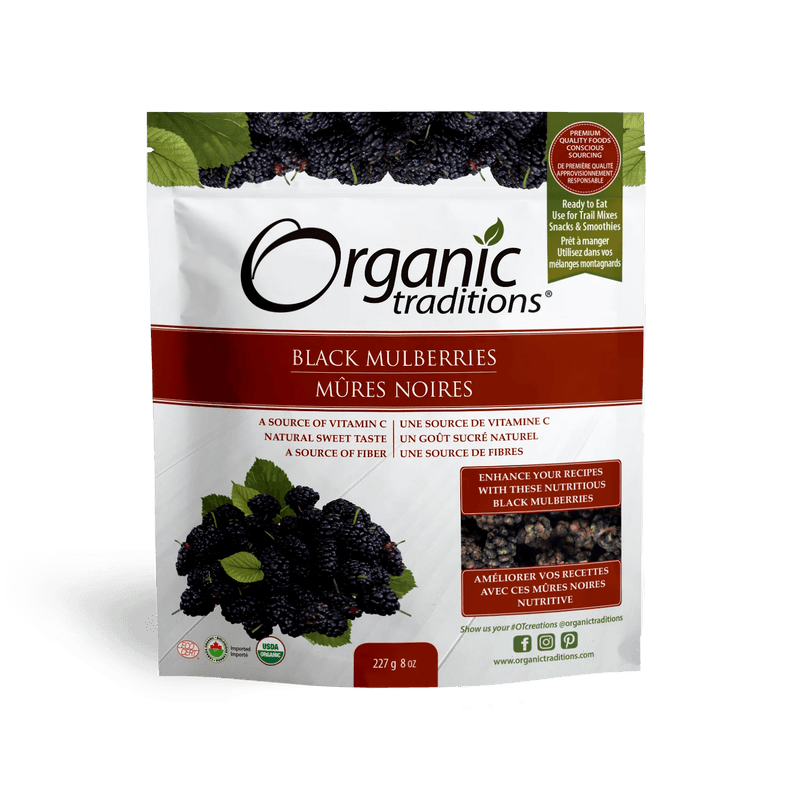 Organic Traditions Mulberries, Black - Dried 227g - Five Natural