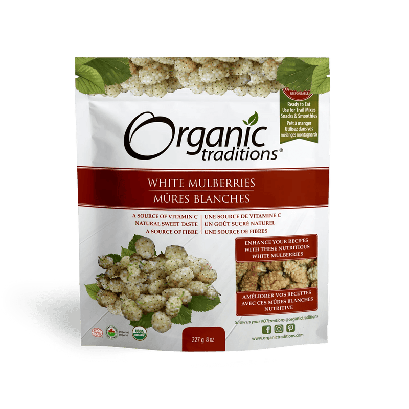 Organic Traditions Mulberries, White - Dried 227g - Five Natural