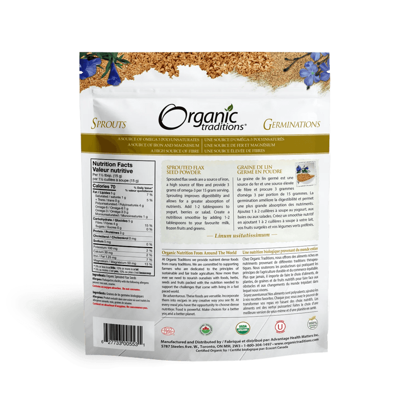 Organic Traditions Sprouted Flax 454g - Five Natural