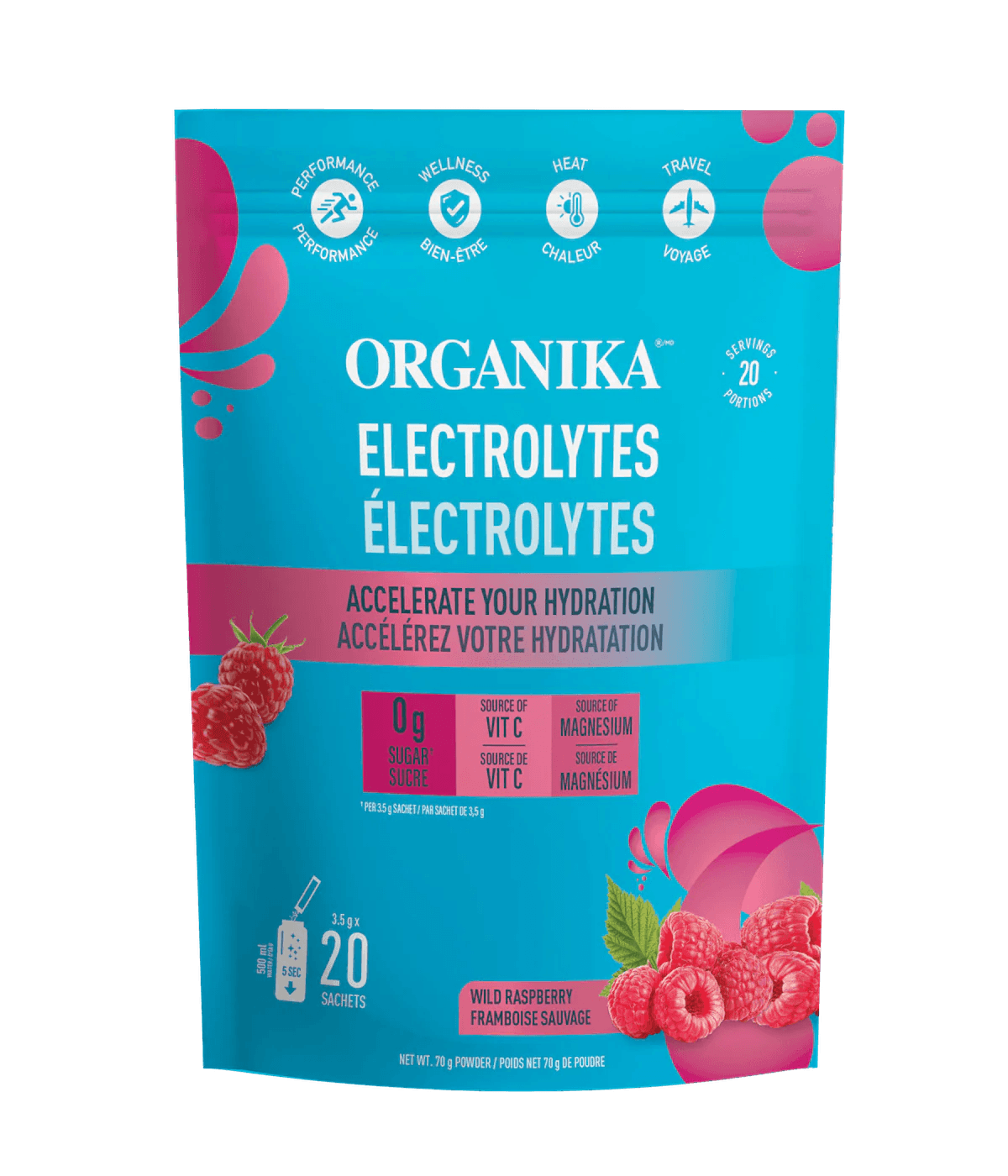 Running Electrites Powder Black Raspberry Organika Electrolytes Wild Raspberry 3.5g x20 Sachets