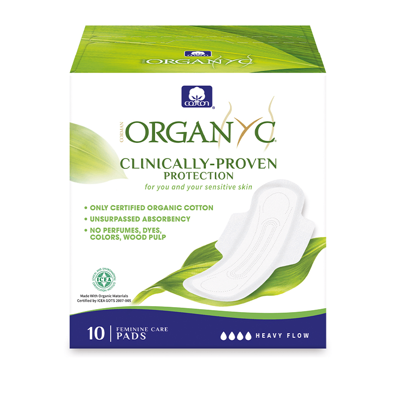 Organyc Pads Heavy Flow With Wings Folded 10 Units - Five Natural