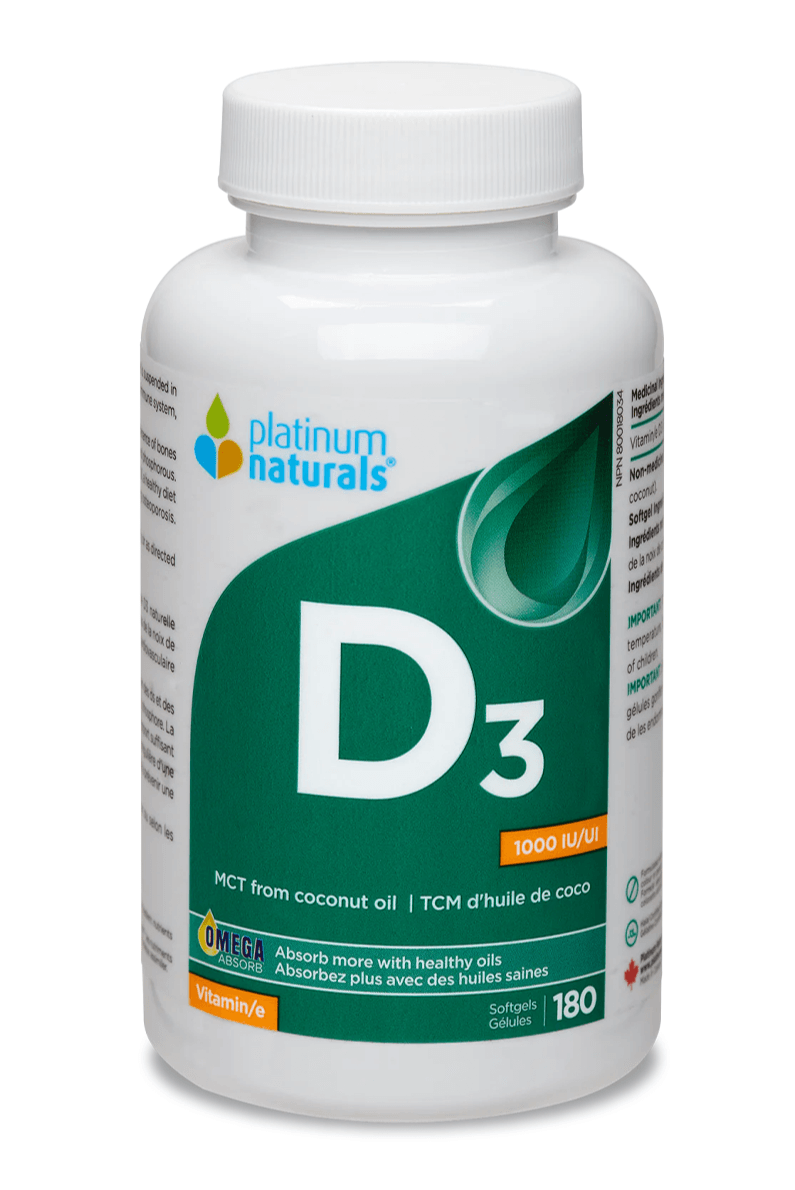Platinum Naturals Vitamin D3 1000IU 180 Softgels - Five Natural