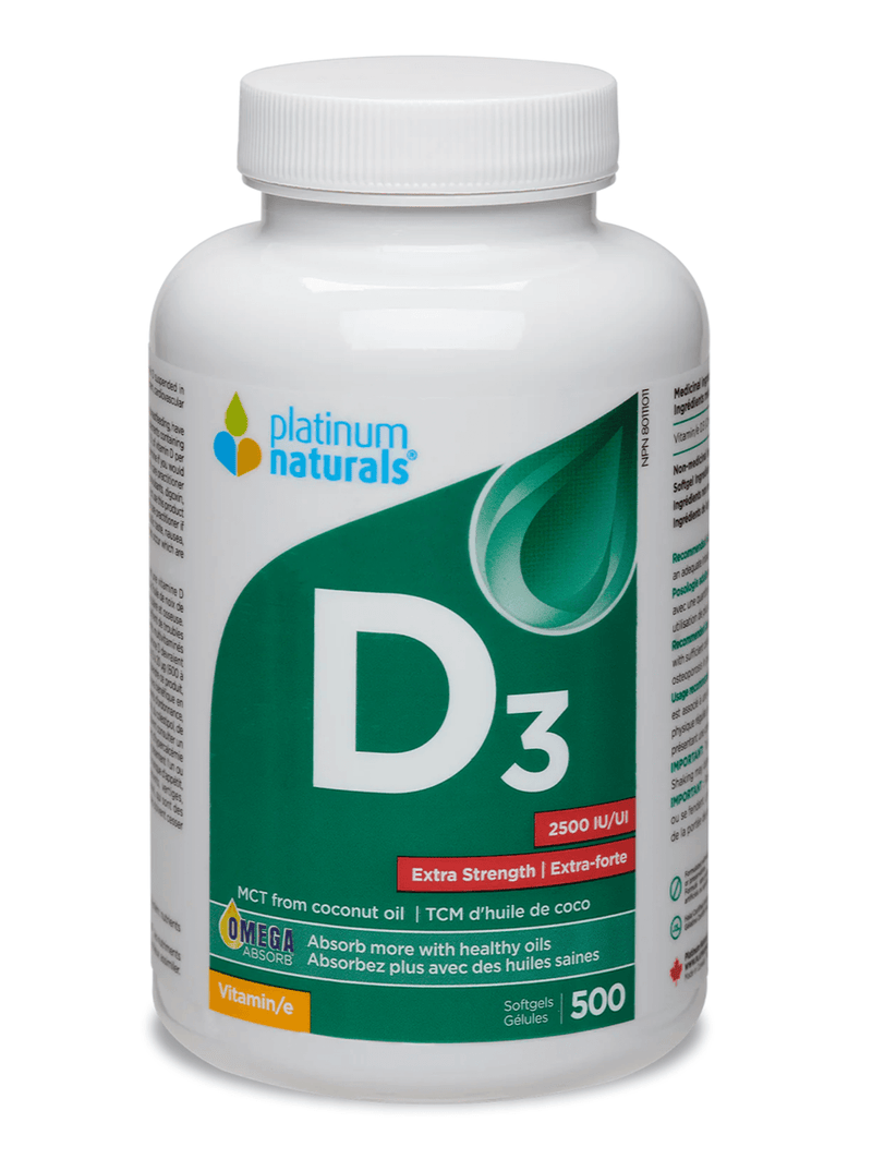 Platinum Naturals Vitamin D3 2500IU Extra Strength 500 Softgels - Five Natural