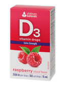 Platinum Naturals Vitamin D3 Drops 2500IU Extra Strength Raspberry 15mL - Five Natural