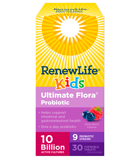 Renew Life Ultimate Flora Kids Probiotic 10 Billion 30 Chewable Tablets - Five Natural